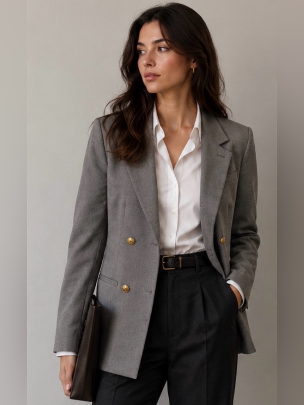 Banana Republic Boyfriend Blazer Grey with Gold Buttons size 2 - Picture 2 of 10